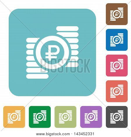 Flat Ruble coins icons on rounded square color backgrounds.