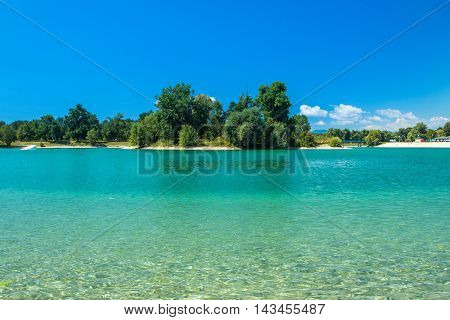 Beautiful Jarun lake in Zagreb, Croatia, sunny summer day