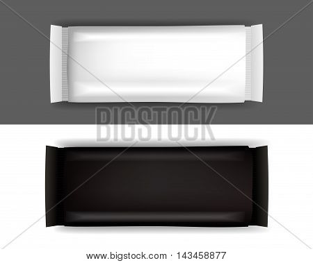 Vector Blank Food Packaging For Biscuit Wafer Crackers Sweets Chocolate Bar Candy Bar Snacks . Design Template. Isolated On White Background.