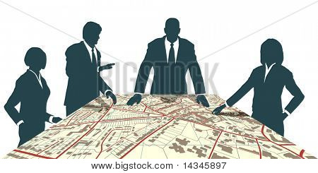汎用地図の周りの会議の人々 のマップ。