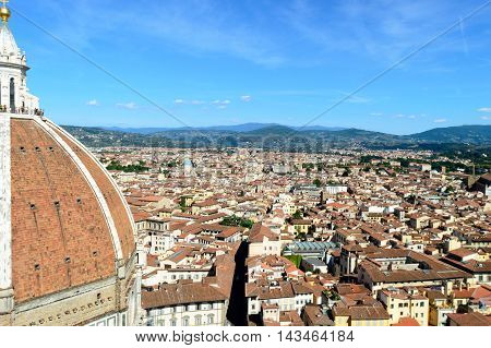Panorama of city rooftops from Campanille in Florence, Italy