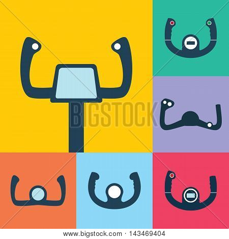 Set of aircraft control wheel flat style icons isolated on one-color background. Different control wheels of airplanes. Vector illustration in EPS8 format.
