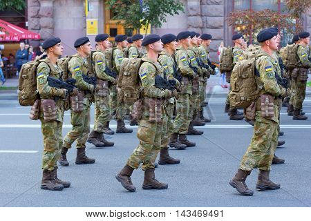 Kiev Ukraine - 19 August 2016: Marines preparing for parade at Kreschatyk street which will take place on the 24-rd of August dedicated to the 25-th anniversary of Independence of Ukraine.