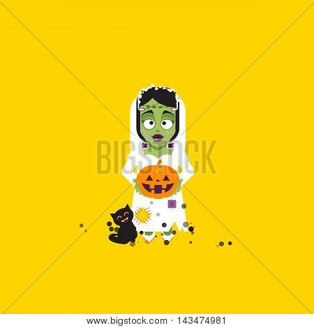 Stock vector illustration Bride of Frankenstein monster character for halloween in a flat style
