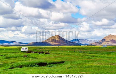 View of cultivated land at Modrudalur in the northeast of Iceland