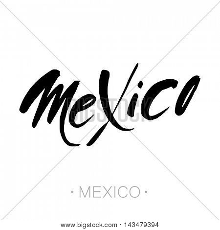  Mexico hand-lettering calligraphy. Mexico hand drawn vector stock illustration. Modern brush ink. Isolated on white background.
