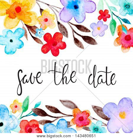 Greeting card with floral ornament and hand-written lettering 