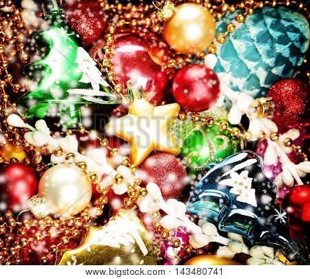 Christmas Colorful Background. Christmas and New Year Decoration and Snow
