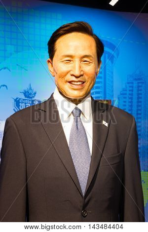 BANGKOK THAILAND - DECEMBER 19: Wax figure of the famous Lee Myung Bak from Madame Tussauds on December 19 2015 in Bangkok Thailand