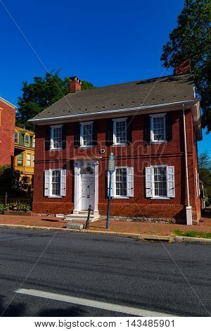 Lancaster PA - August 20 2016: The Colonial Mansion in the City of Lancaster is a Georgia Style house built in colonial times.