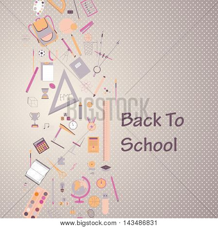 Vector banner set of school supplies are suspended on a rope back to school concept.