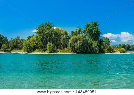 Beautiful Jarun lake in Zagreb, Croatia, sunny summer day