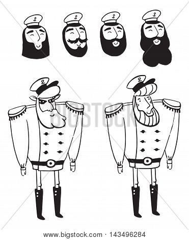 captain, ship, sailor, boat, man, cartoon, hat, vector