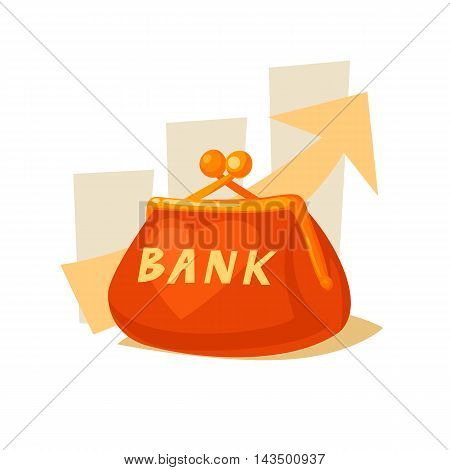 Wallet and bank in cartoon style. Vector illustration on white background.