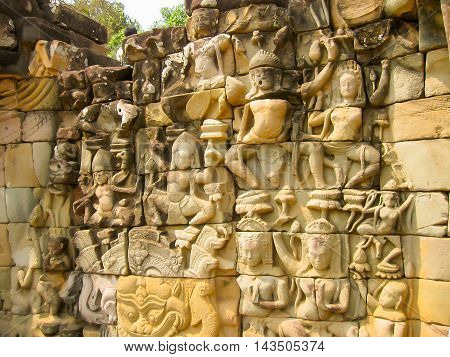 The Temple Terrace of Elephants in the Temple City of Angkor near the City of Siem Riep in the west of Cambodia.