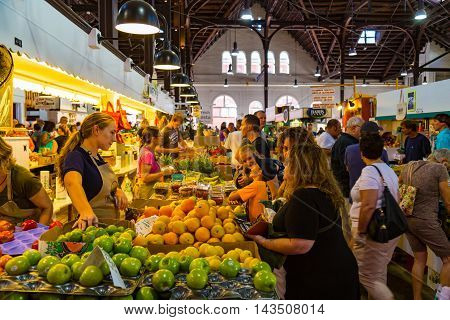 Lancaster PA - August 20 2016: Fruits vegetables and a variety of other items for sale in the Central Market in the City of Lancaster.