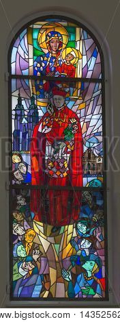 Komancza Poland - July 20 2016: Stained glass in the chapel of the convent of the Sisters of Nazareth in Komancza. From 1955 to 1956 the monastery was interned Cardinal Stefan Wyszynski