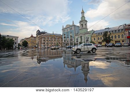 View Kontraktova Square after rain. Kiev Ukraine