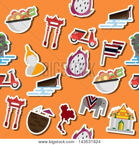 Thailand flat collage. Set Thai color vector icons and symbols, vector illustration