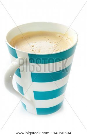 สีฟ้า และสีขาวลาย mug กาแฟน้ำ  แยกต่างหากบนพื้นสีขาว