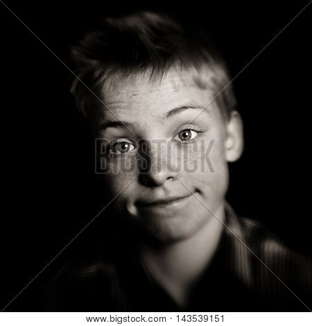 Cute Young Boy With A Whimsical Wry Expression