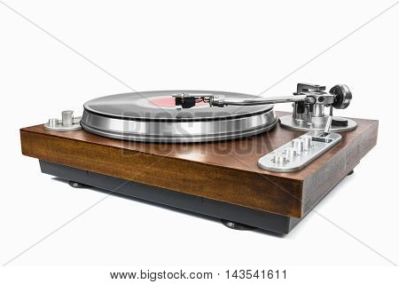 Turntable with vinyl record isolated on white background with clipping path
