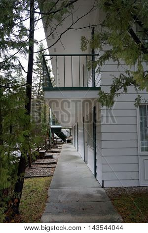 WEQUETONSING, MICHIGAN / UNITED STATES - DECEMBER 22, 2015: The historic Colonial Inn offers elegant lodging in Wequetonsing.