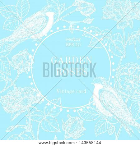 Vector vintage round frame with birds and flowers. Fit for wedding card invitation greetings.