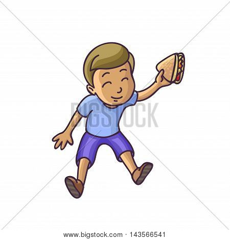 Boy sitting on floor top veiw. Happy child kid. Vector Illustration. Isolated on white.