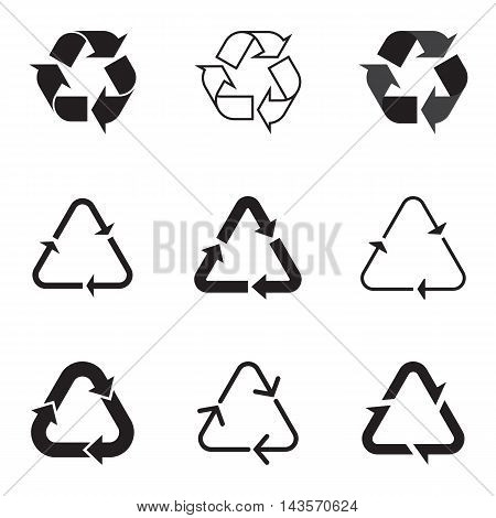 Collection of black recycle icons on white background. Vector illustration