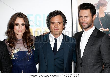 NEW YORK-JUNE 25: (L-R) Actors Keira Knightly, Mark Ruffalo and musician Adam Levine of Maroon 5 attend the New York premiere of  