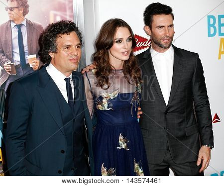 NEW YORK-JUNE 25: (L-R) Actors Mark Ruffalo, Keira Knightly, and musician Adam Levine of Maroon 5 attend the New York premiere of 