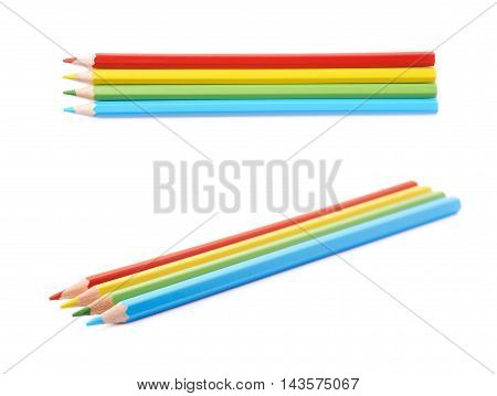 Four colorful drawing pencils composition isolated over the white background