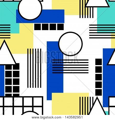 Memphis style. Seamless geometric vintage seamless pattern in Retro 80s or 90s. Can be used in the textile fabric paper print web design. Vector illustration.