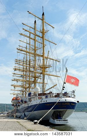 VARNA BULGARIA - 22th May 2016: Five-masted Royal Clippers sailing ship owned by Star Clippers at the passenger terminal docks of the harbor.