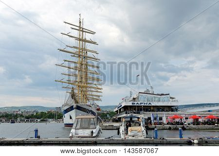 VARNA BULGARIA - 22th May 2016: Five-masted Royal Clippers sailing ship owned by Star Clippers at the passenger terminal docks of the harbor.