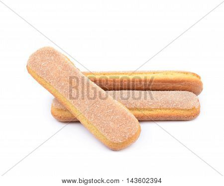 Couple of ladyfinger savoiardi biscuit cookies, composition isolated over the white background