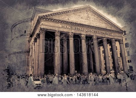 Pantheon in Rome. Modern painting, background illustration, beautiful picture, vintage image