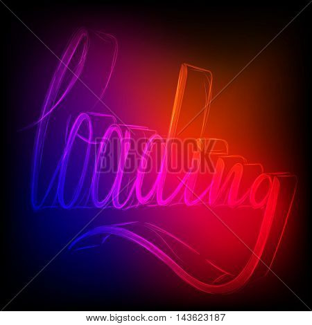 Neon lettering loading. Blue orange red stain on a black background. Vector illustration