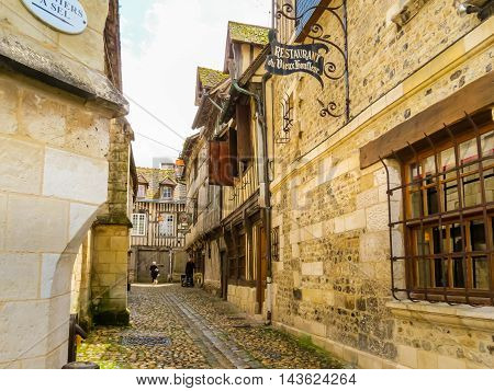 HONFLEUR, FRANCE - MAY 6, 2014: Street of Honfleur, Normandy, France