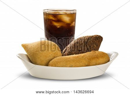 Mixed Brazilian Snack With Cola On White Background.