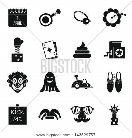 April fools day icons set in simple style. Prank playful actions set collection vector illustration