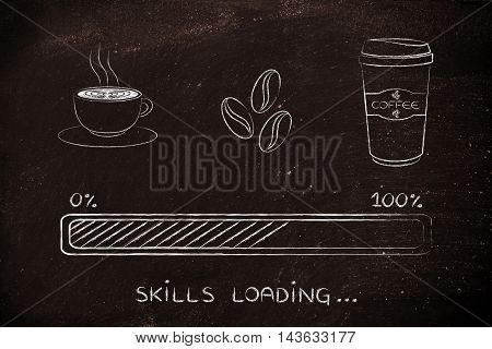 Coffee Icons With Progress Bar Loading Skills