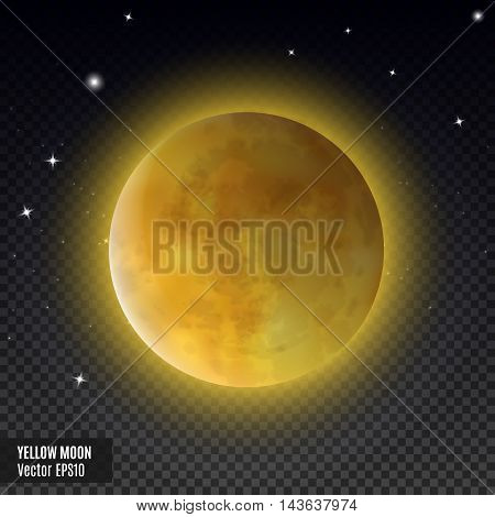 Yellow moon. Realistic detailed full moon isolated on transparent background. Eps10 vector illustration, easy to use.