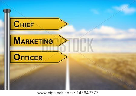 CMO or chief marketing officer words on yellow road sign with blurred background