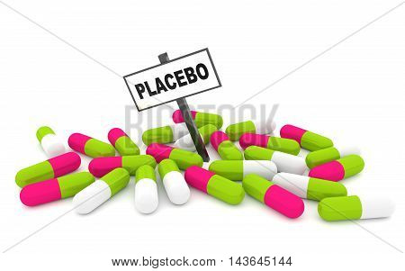 Placebo pills concept with pills isolated on white background. 3D rendering