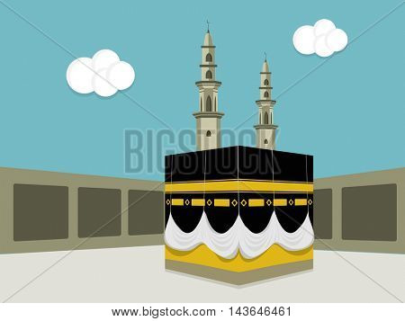 Illustration of Kaaba, Mekkah. Islamic sacred Masjid-Al-Haram, Vector flat design.