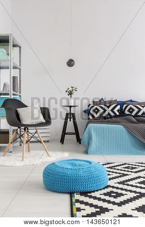 Minimalist Bedroom Decor In White And Blue