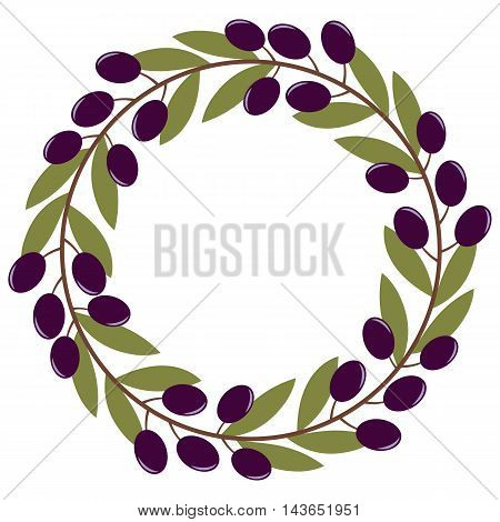 Vector circle wreath with leaves and black olives