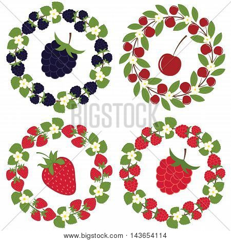 Vector wreath with blackberries strawberries cherries and raspberries
